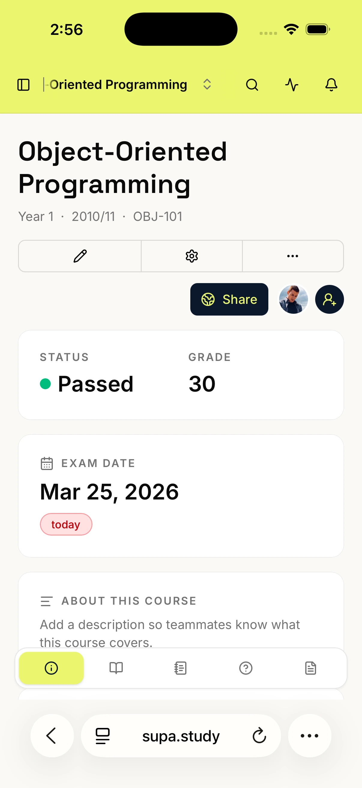 Dashboard di Supastudy con l'editor dello spazio di studio aperto